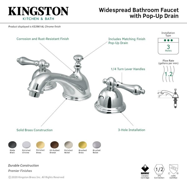 KS3962AL 8 Widespread Bathroom Faucet, Polished Brass